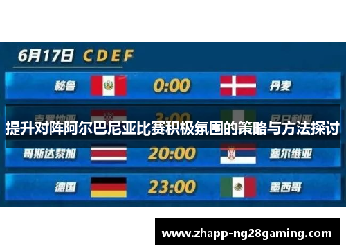 提升对阵阿尔巴尼亚比赛积极氛围的策略与方法探讨